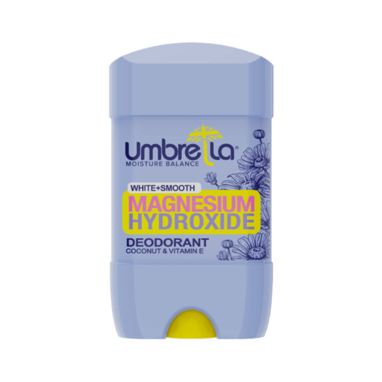 مام آمبرلا White+Smooth با منیزیم هیدروکساید، ضدبو قوی، روشنکننده زیر بغل، حاوی نارگیل و ویتامین E، بدون لک و مناسب مصرف روزانه