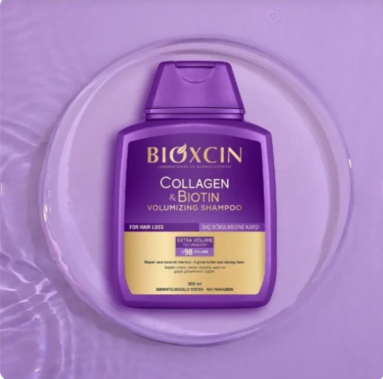 شامپو بیوکسین بنفش مدل Collagen & Biotin – حجمدهنده و ضد ریزش