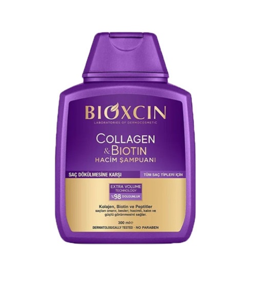 شامپو بیوکسین بنفش مدل Collagen & Biotin – حجم‌دهنده و ضد ریزش
